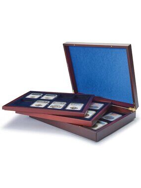 Deluxe Coin Display Case with 3 Wood Trays for 24 Certified Coin Holders